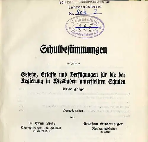 Hessen Wiesbaden Schule Unterricht Lehrer Jugendschutz Gesetze Bestimmungen 1929