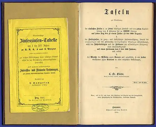 Geld Banken Schulden Kredit Berechnung der Zinsen Diskonto Zinstabelle Buch 1858