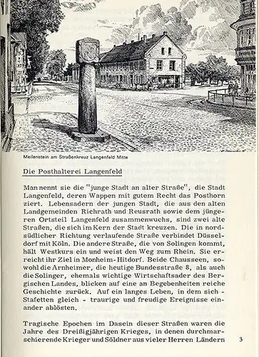 Westfalen Bergisches Land Geschichte der Post Station Langenfeld Buch 1967