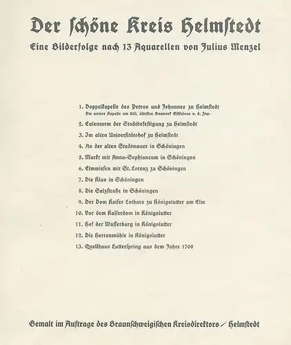Niedersachsen Schöningen Helmstedt 13 Aquarelle Kunst Mappe Julius Menzel 1938