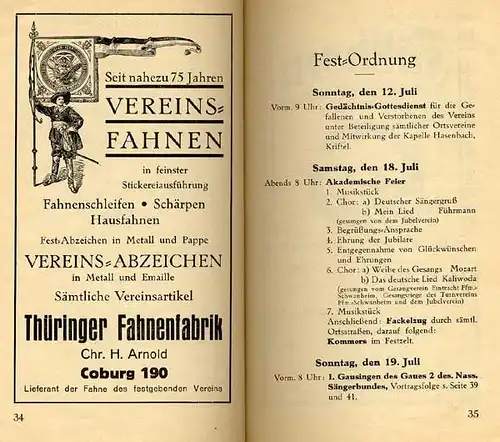 Hessen Taunus Oberliederbach 25 Jahre Gesang Verein Festschrift von 1931