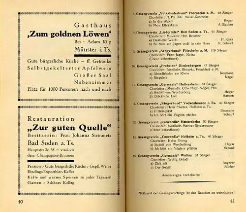 Hessen Taunus Oberliederbach 25 Jahre Gesang Verein Festschrift von 1931