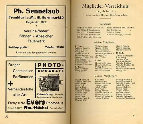Hessen Taunus Oberliederbach 25 Jahre Gesang Verein Festschrift von 1931