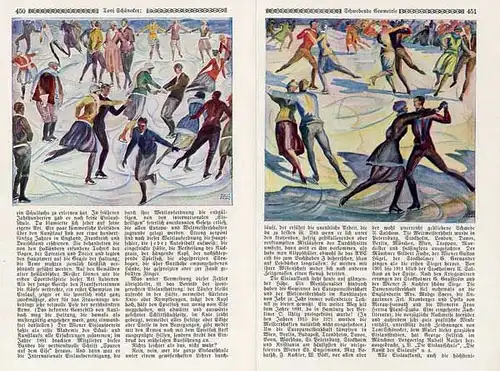 Kunst Malerei Winter Sport  Schlittschuh Eislauf der Maler Toni Schönecker 1927