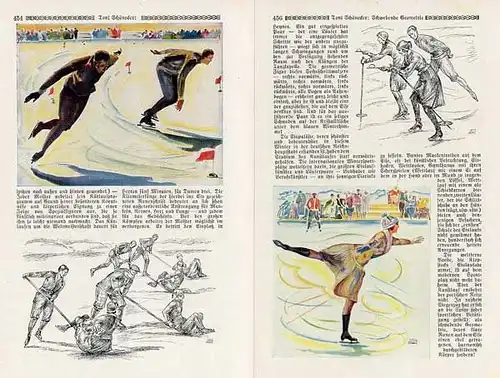 Kunst Malerei Winter Sport  Schlittschuh Eislauf der Maler Toni Schönecker 1927