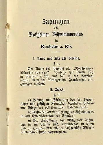 Rheinland Pfalz Wasser Sport Schwimm Verein Roxheim Satzung 1904