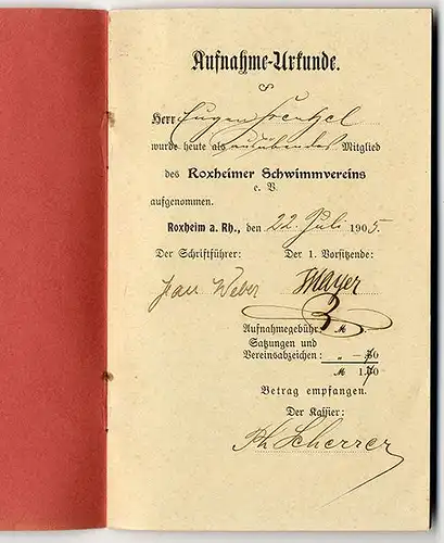 Rheinland Pfalz Wasser Sport Schwimm Verein Roxheim Satzung 1904