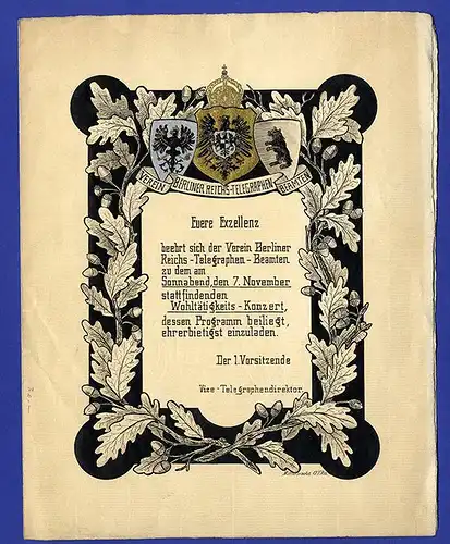 Berlin Verein der Reichs Telegrafen Beamten Wohltätigkeit Konzert Einladung 