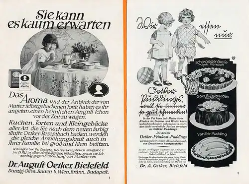 Werbung Reklame Bielefeld Dr. Oetker Pudding Torten Backpulver Anzeigen 1930