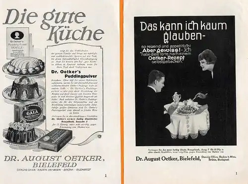 Werbung Reklame Bielefeld Dr. Oetker Pudding Torten Backpulver Anzeigen 1930