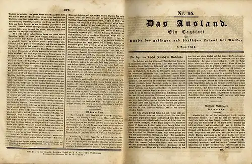 Rarität Das Ausland Welt Nachrichten Tageblatt Zeitung April 1841 komplett