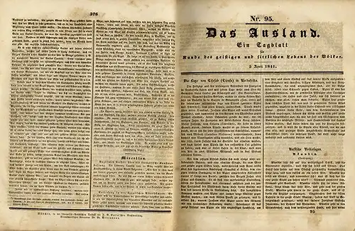 Rarität Das Ausland Welt Nachrichten Tageblatt Zeitung April 1841 komplett 