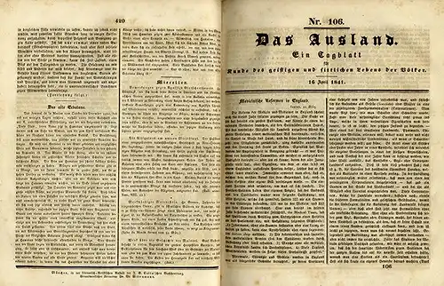 Rarität Das Ausland Welt Nachrichten Tageblatt Zeitung April 1841 komplett