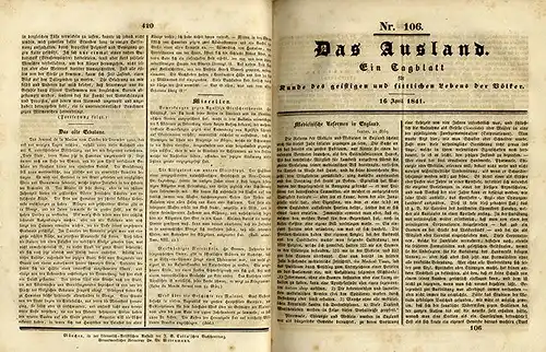 Rarität Das Ausland Welt Nachrichten Tageblatt Zeitung April 1841 komplett 
