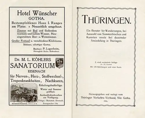 Thüringen Thüringer Wald Hotel Gaststätten Reiseführer Jugendstil Buch 1916