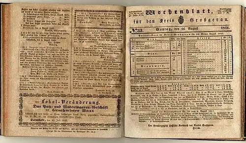 Rarität Hessen Wochenblatt für den Kreis Groß Gerau Jahrgang 1841 komplett