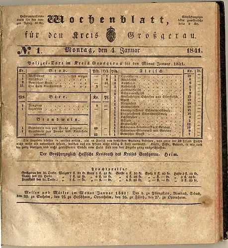 Rarität Hessen Wochenblatt für den Kreis Groß Gerau Jahrgang 1841 komplett