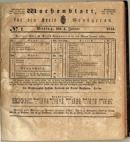Rarität Hessen Wochenblatt für den Kreis Groß Gerau Jahrgang 1841 komplett 
