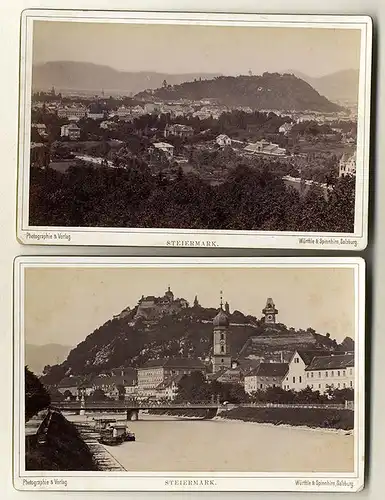 Österreich Steiermark Graz Radetzky Brücke 2 Original Kabinett Foto 1898