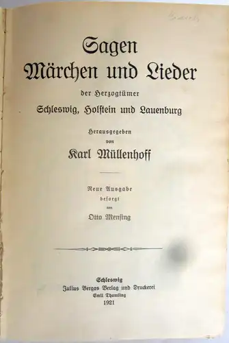 Nordsee Schleswig Holstein Lauenburg Sagen Märchen Lieder Heimatbuch 1921