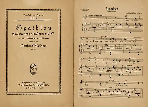 Hermann Hesse Musik Spätblau ein Liederkreis für Klavier Expressionismus 1922