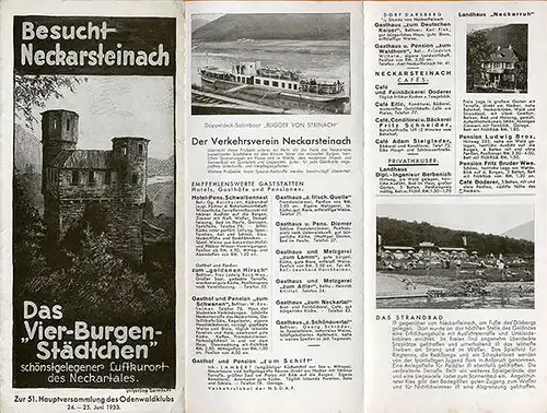 Baden Neckar Neckarsteinach Buregn alter Werbe Prospekt um 1930