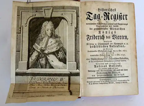 Adel Dänemark Norwegen König Friedrich IV Tag Register Chronik Münzen Buch 1773 