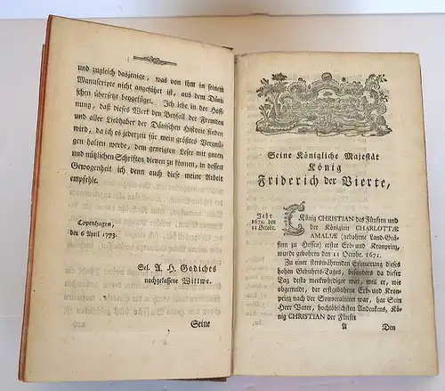 Adel Dänemark Norwegen König Friedrich IV Tag Register Chronik Münzen Buch 1773 