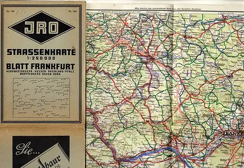 Alte Landkarte IRO Auto Straßenkarte Hessen Baden Pfalz Frankfurt Karlsruhe 1950