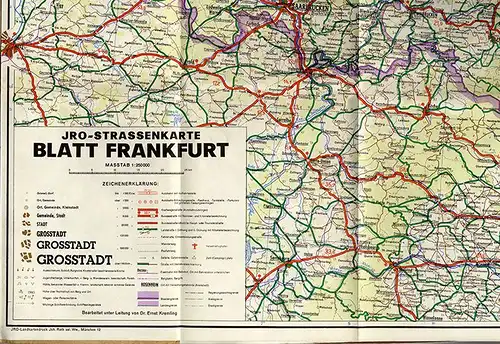 Alte Landkarte IRO Auto Straßenkarte Hessen Baden Pfalz Frankfurt Karlsruhe 1950