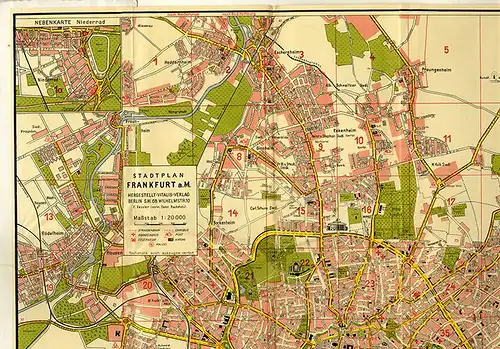 Hessen Frankfurt Main alter Stadtplan Zentrum Straßenverzeichnis um 1950