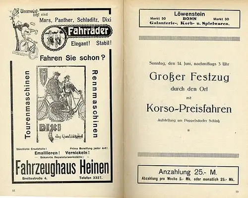 Rhein Bonn Sport Fahrad 25 Jahre Radfahrer Klub Falke Verein Festschrift 1925