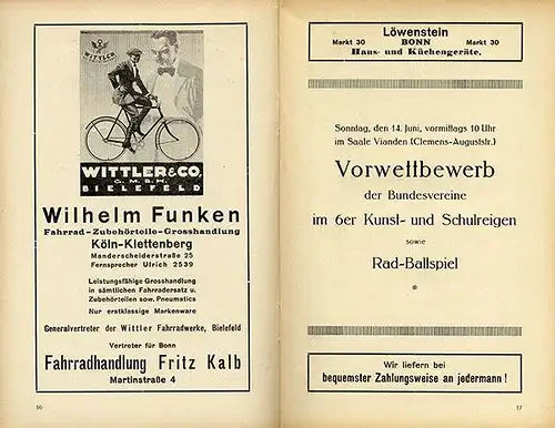 Rhein Bonn Sport Fahrad 25 Jahre Radfahrer Klub Falke Verein Festschrift 1925