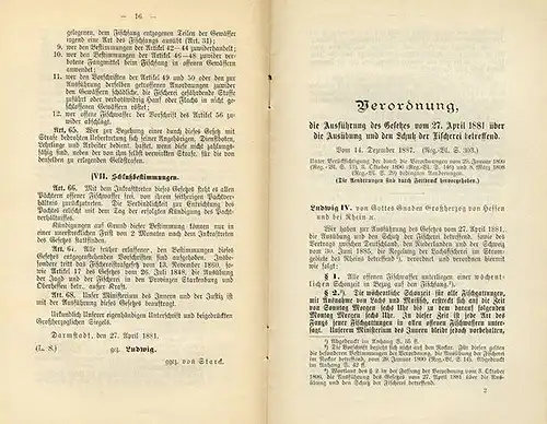 Großherzogtum Hessen Recht Jagd Fischerei Gesetz Verordnung 1905