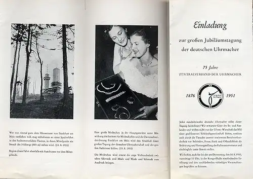 Hessen Frankfurt Deutscher Uhrmachertag Uhren Fachmesse Programm Katalog 1950