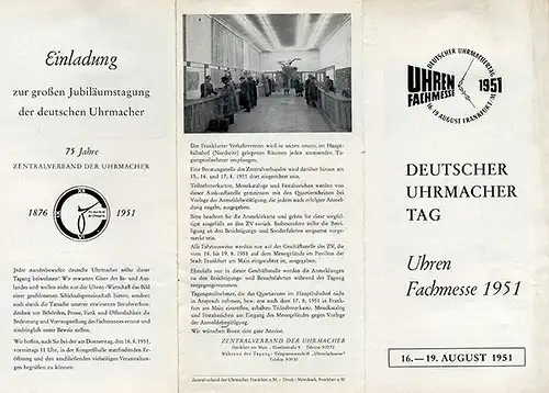 Hessen Frankfurt Deutscher Uhrmachertag Uhren Fachmesse Programm Katalog 1950