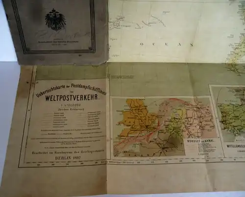 Deutsche Reichspost Schiffahrt Postdampfer Linen Weltpost Verkehrskarte 1892