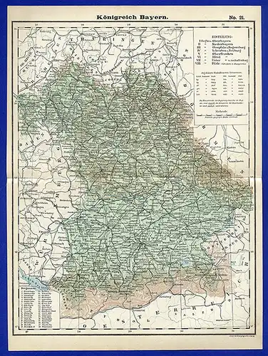 Alte Landkarte Deutsche Länder Königreich Bayern München Augsburg  1890