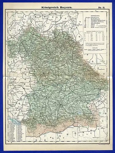 Alte Landkarte Deutsche Länder Königreich Bayern München Augsburg  1890 