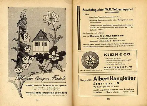 Stuttgart Deutsche Gartenschau Katalog Führer Werbung Reklame Postkarten 1950 