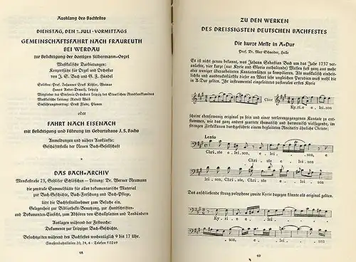 Sachsen Musik Geschichte 30. Bach Fest Leipzig Bachgesellschaft Festschrift 1953