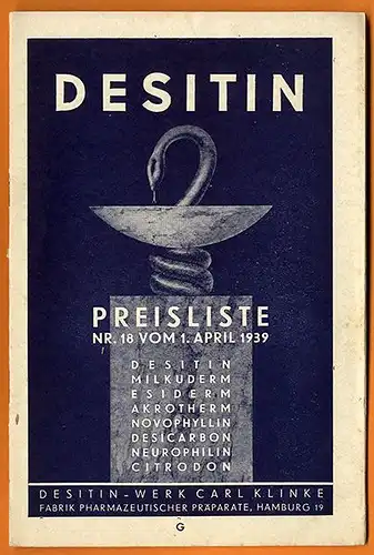 Hamburg Pharma Unternehmen Desitin Arzneimittel Salbe Puder Preisliste 1931