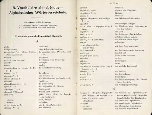 Sprachen Französisch - Deutsches Eisenbahn Reise Wörterbuch 1908