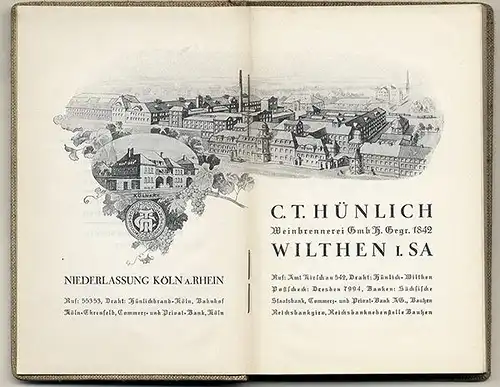Sachsen Wilthen Alkohol Branntwein Weinbrennerei Hünlich Jahrbuch Kalender 1938