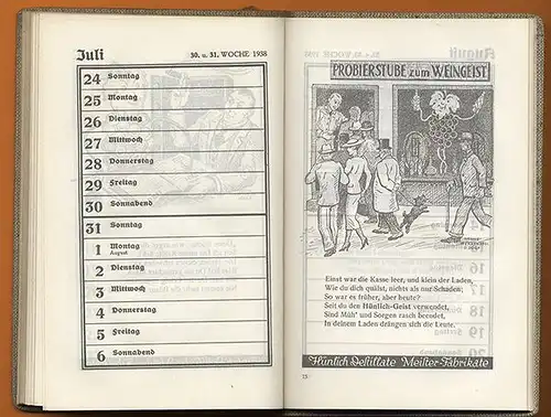 Sachsen Wilthen Alkohol Branntwein Weinbrennerei Hünlich Jahrbuch Kalender 1938