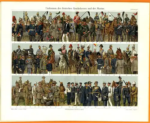 Militär Geschichte Uniform Deutschland Europa 2 alte Farblitho Tafeln 1895