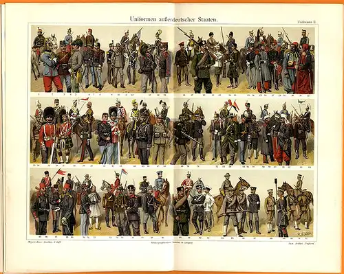 Militär Geschichte Uniform Deutschland Europa 2 alte Farblitho Tafeln 1895