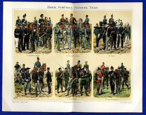 Militär Geschichte Infanterie Artillerie Kavallerie 4 alte Farblitho Tafeln 1895