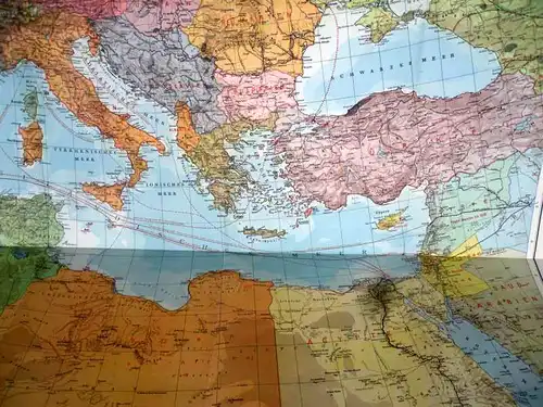 Alte Landkarte Mittelmeer Italien Nordafrika Balkan Handel Verkehr Seefahrt 1938