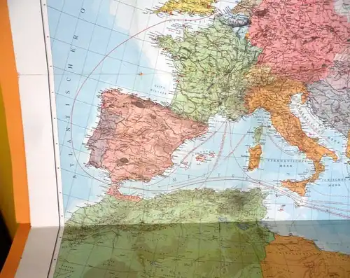 Alte Landkarte Mittelmeer Italien Nordafrika Balkan Handel Verkehr Seefahrt 1938